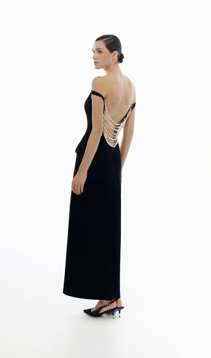 Off Shoulder Open Back Midi Dress - Celestia Couture