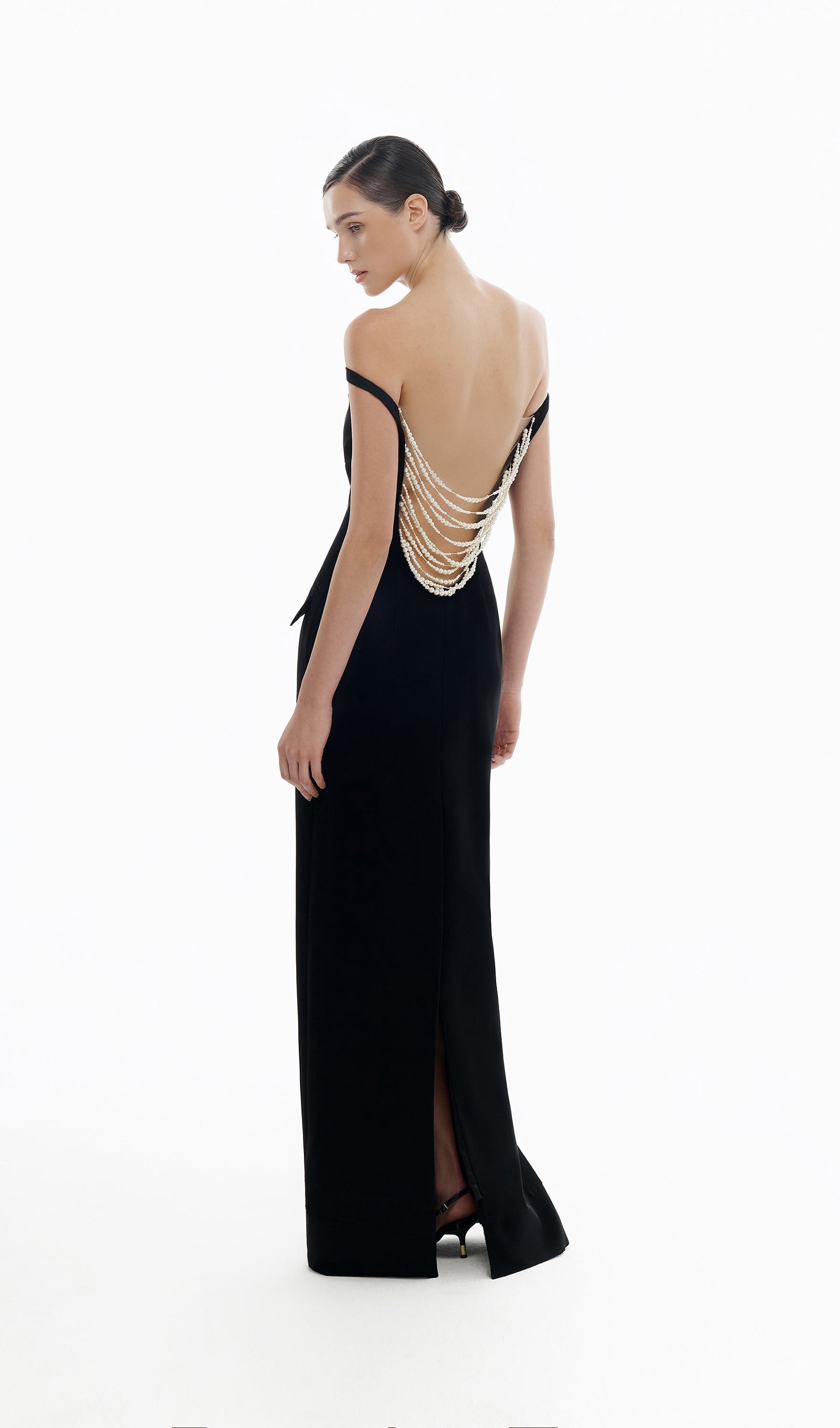 Off Shoulder Open Back Midi Dress