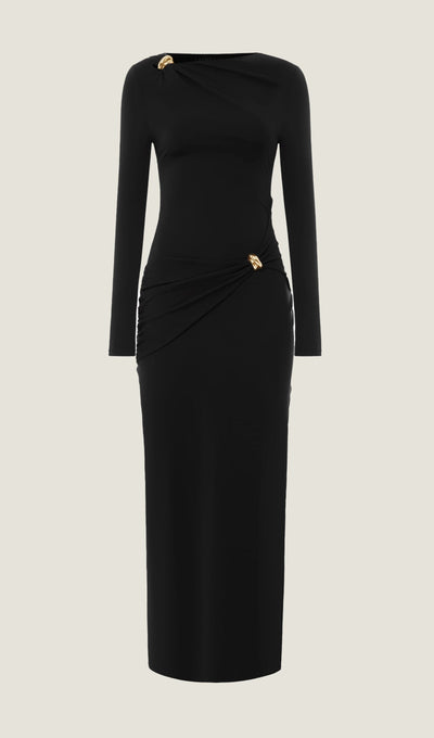 Jersey Seductive Fitted Maxi Dress-Black