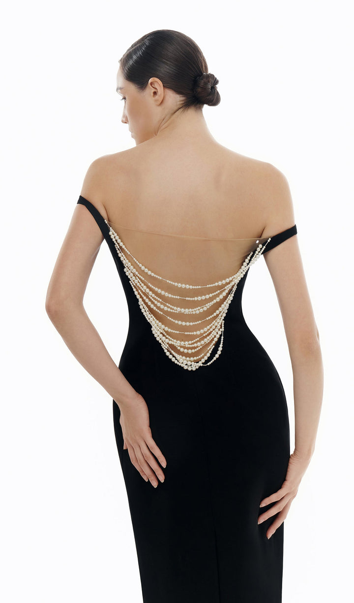 Off Shoulder Open Back Midi Dress - Celestia Couture