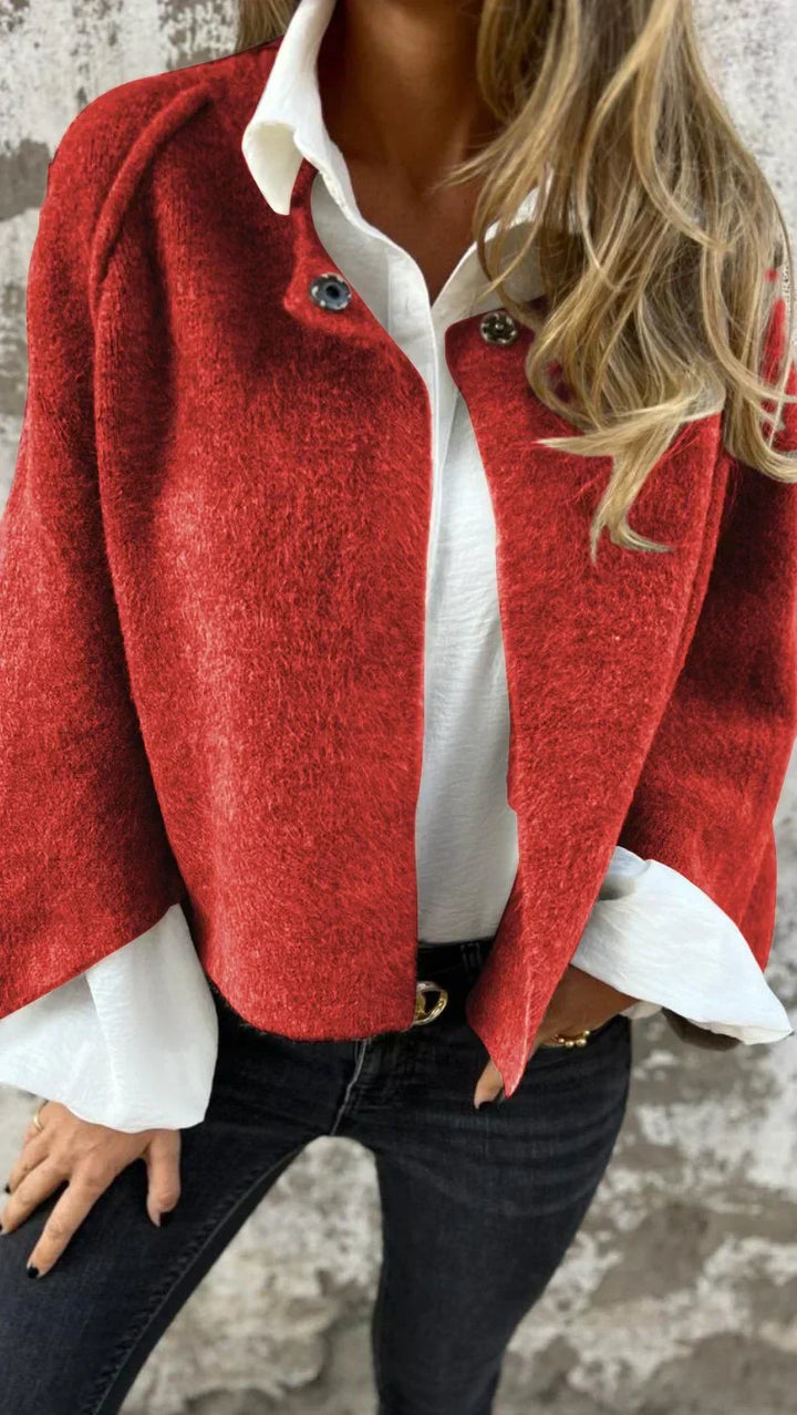 Amalia- Wool cardigan with round neck and long sleeves - Celestia Couture