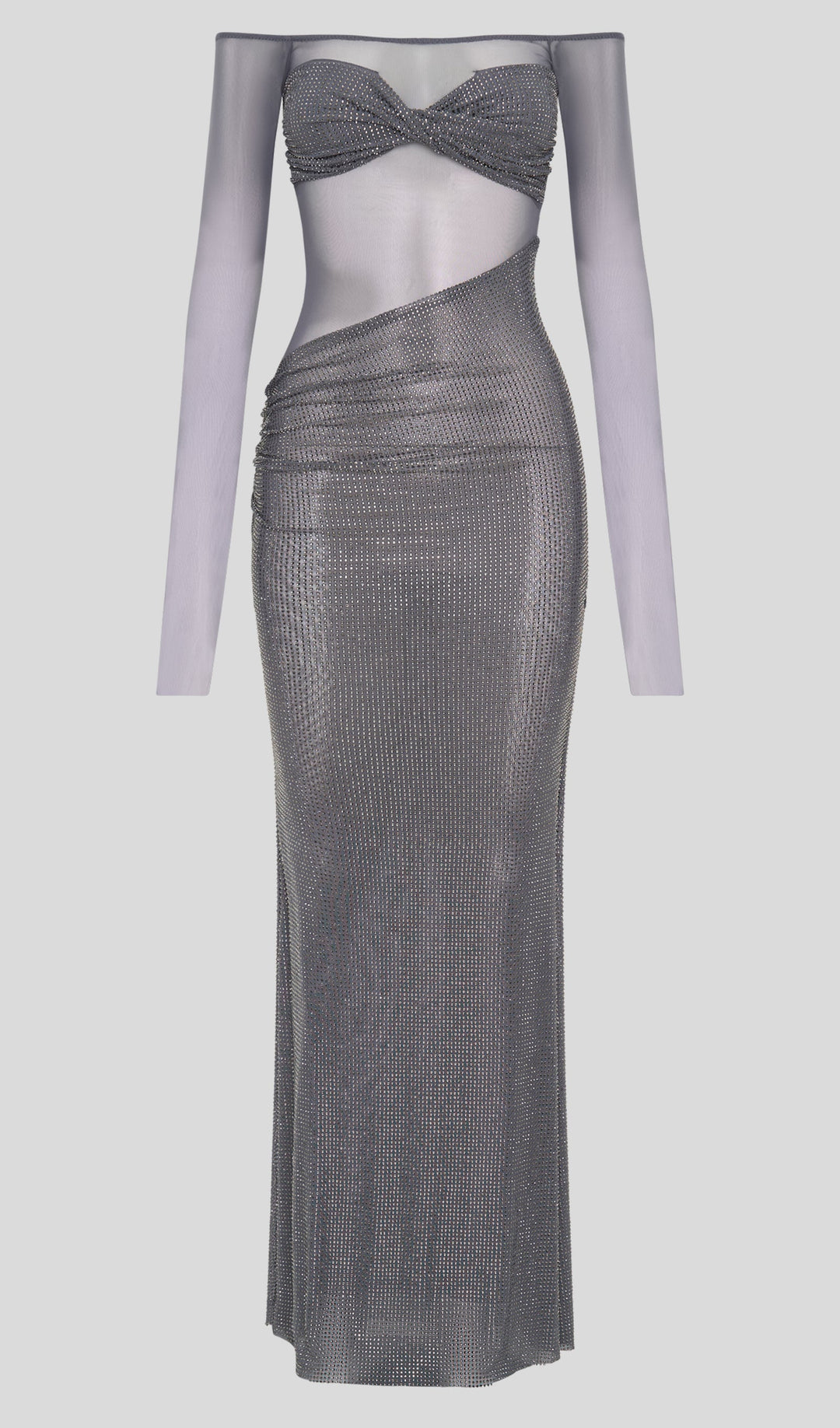 Diamante Off Shoulder Maxi Dress - Gray Purple - Celestia Couture