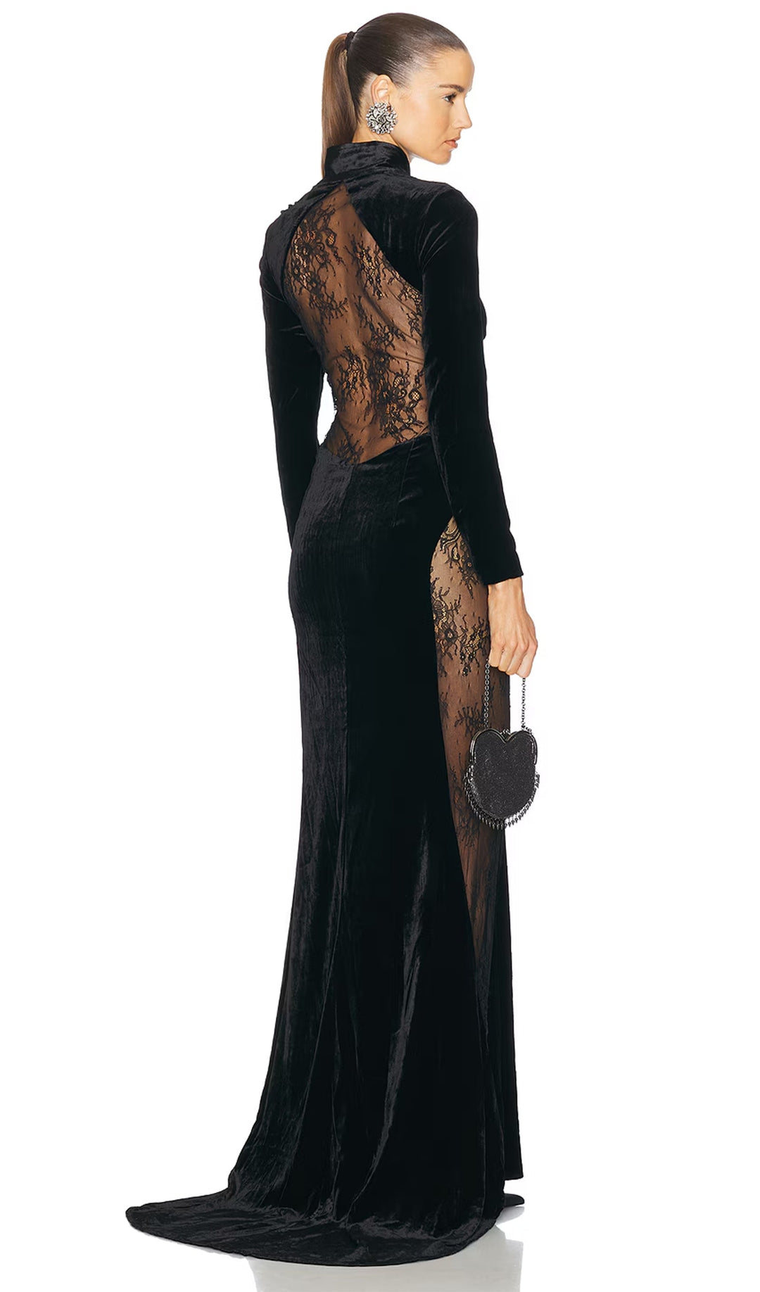 Semi-Sheer Lace Velvet Maxi Dress - Celestia Couture