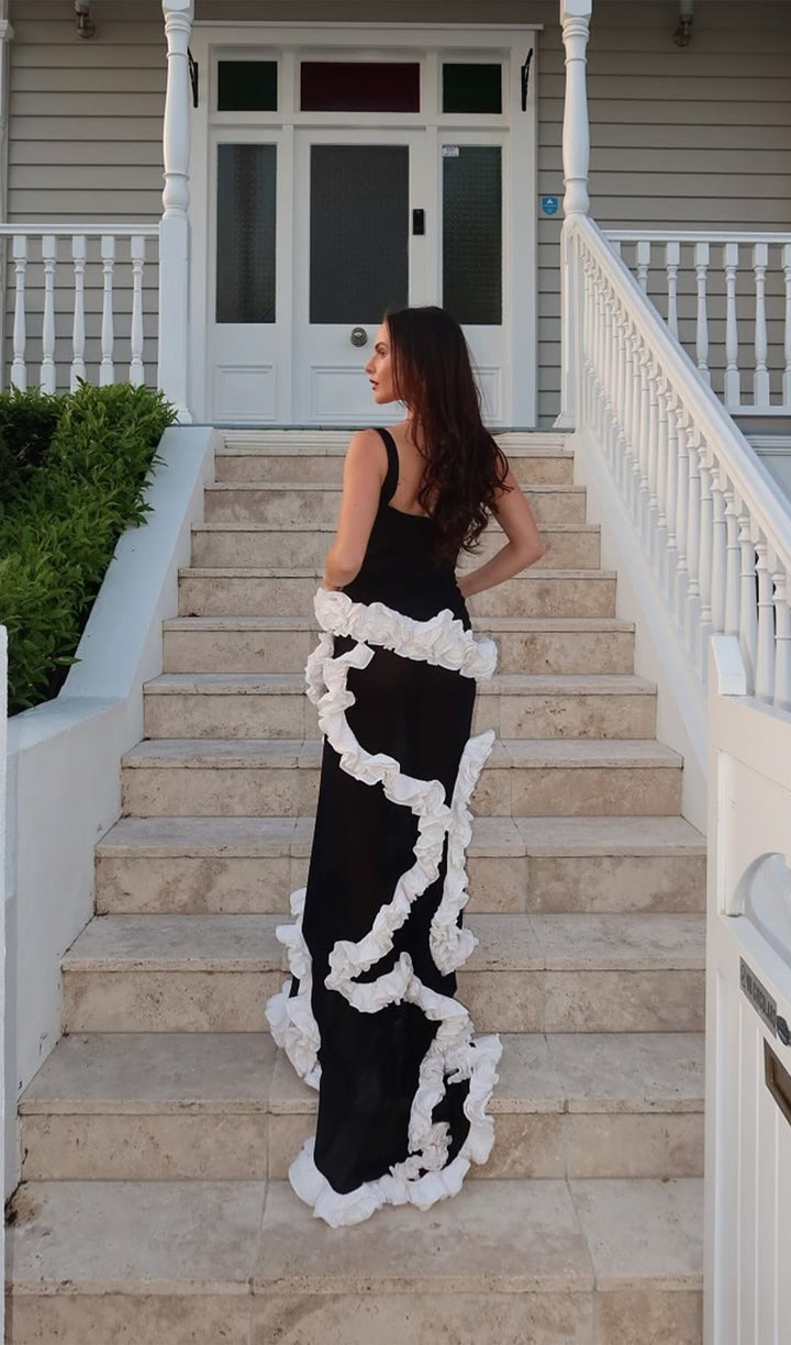 Wisteria Gown Maxi Dress In Black &amp; White - Celestia Couture