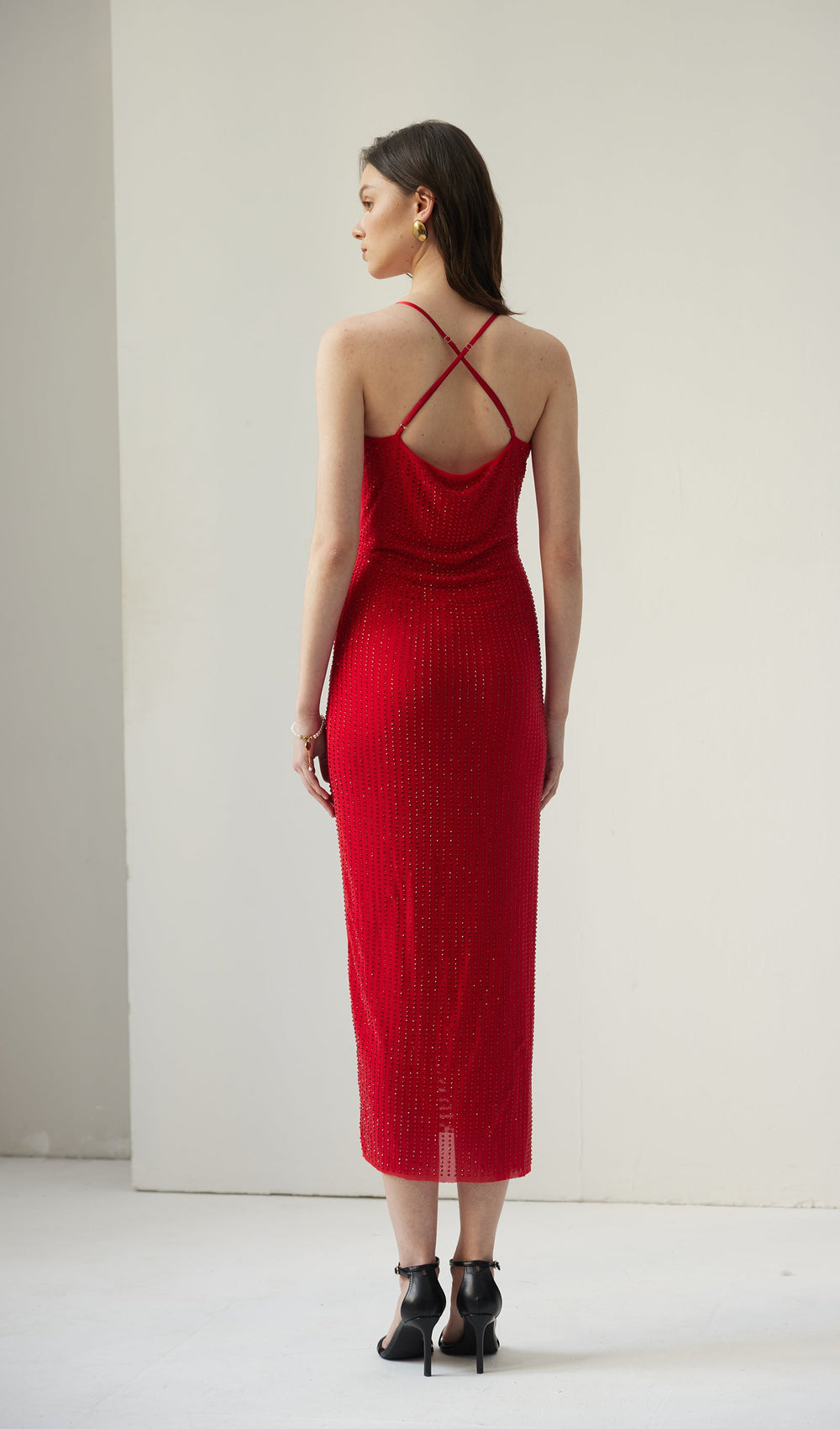Diamante Ruched Midi Dress - Celestia Couture