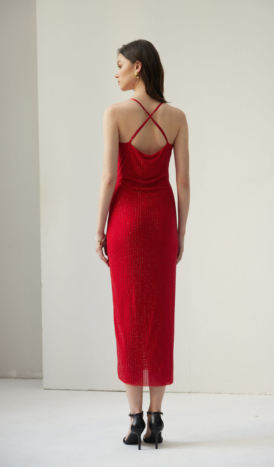 Diamante Ruched Midi Dress - Celestia Couture