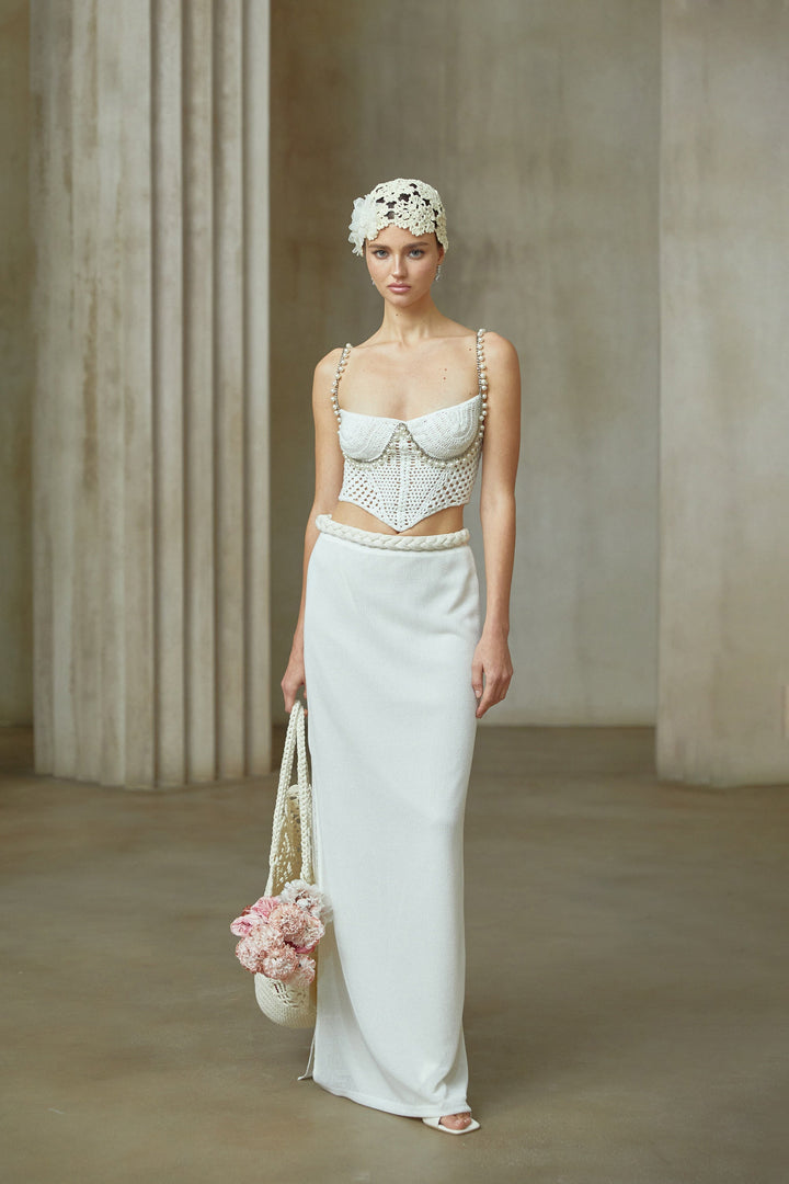 Prunelle Crochet Knit Two-Piece Top and Skirt Set