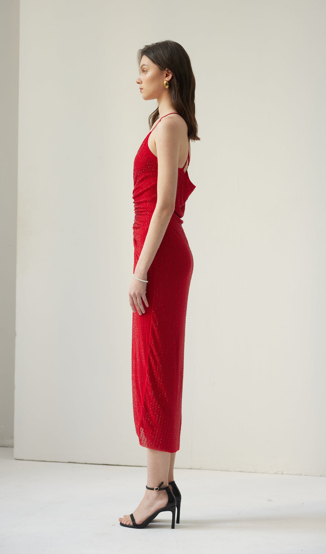 Diamante Ruched Midi Dress - Celestia Couture
