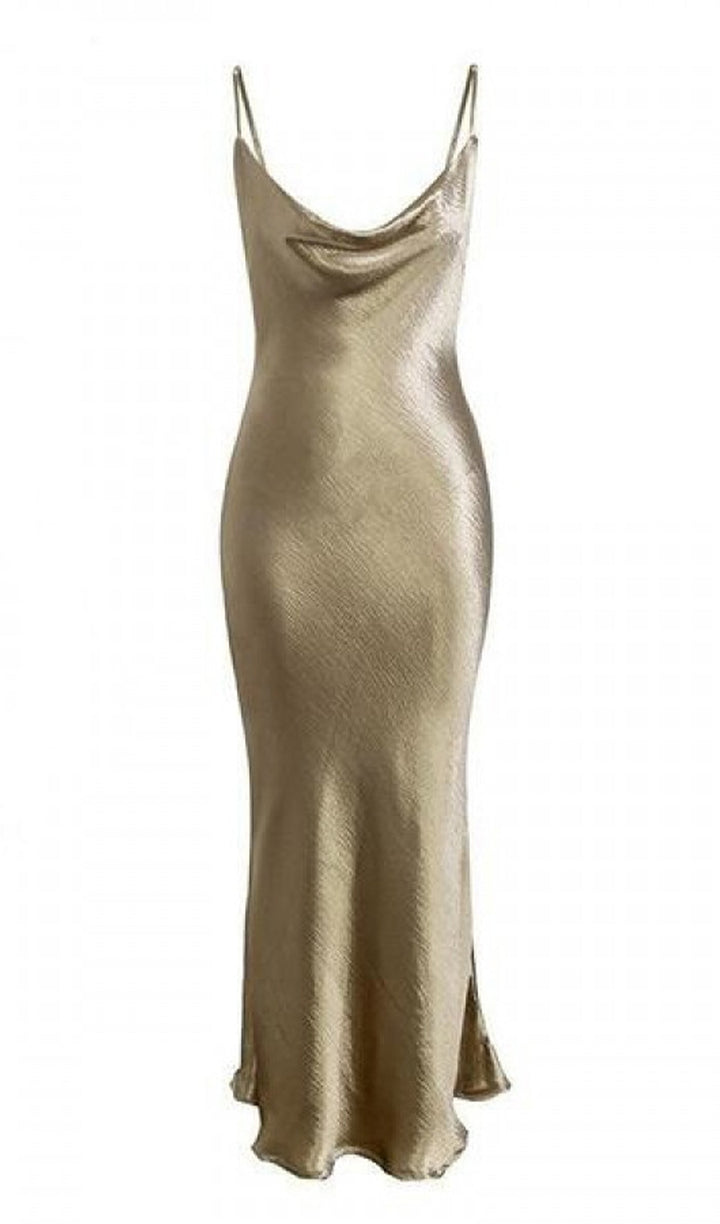 Satin Cowl Neck Backless Slip Maxi Dress - Celestia Couture