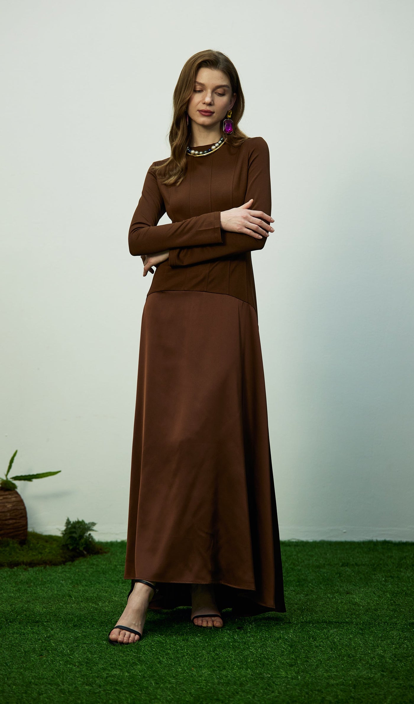 Trendy Knitted Satin Maxi Dress