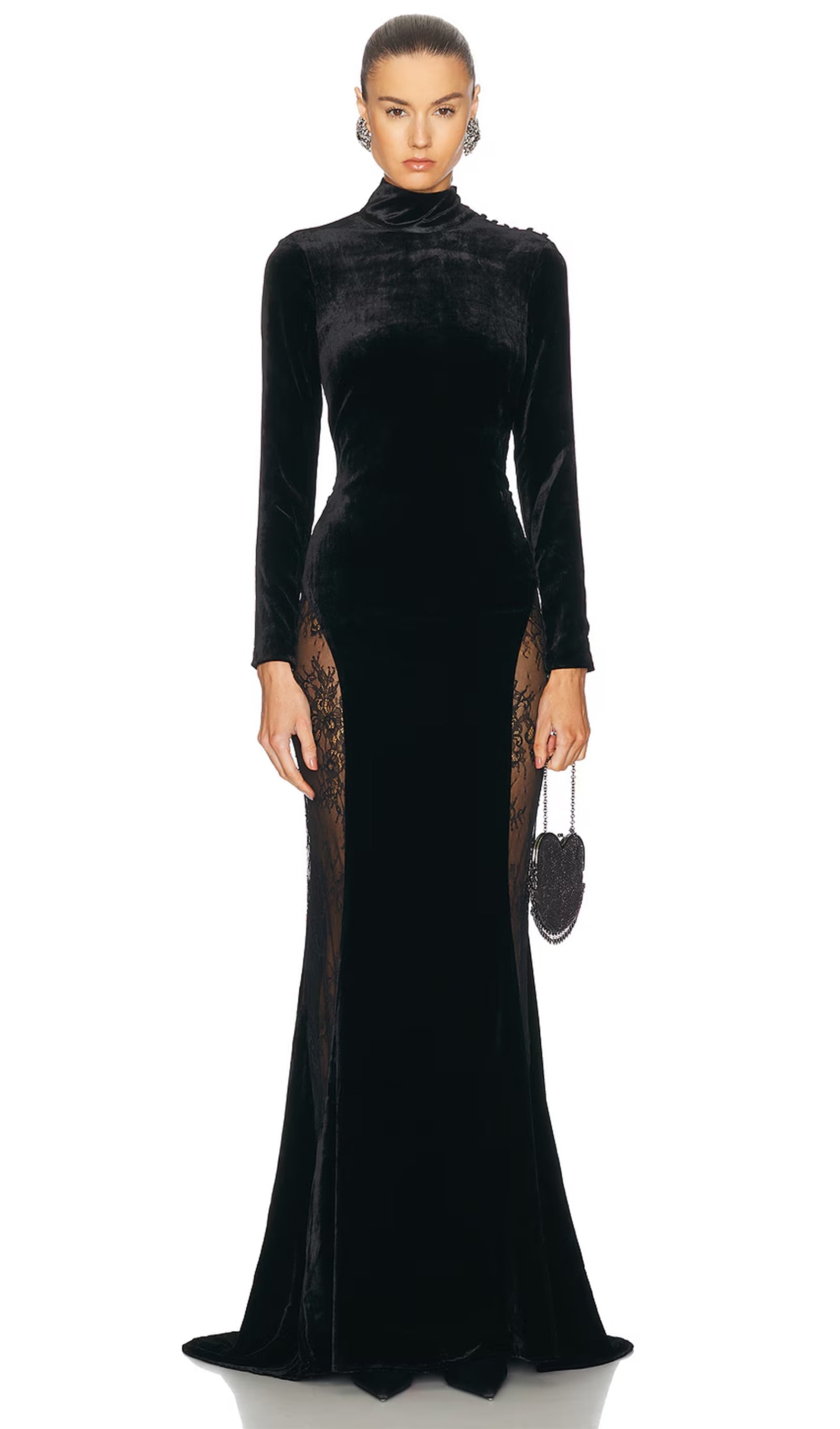 Semi-Sheer Lace Velvet Maxi Dress