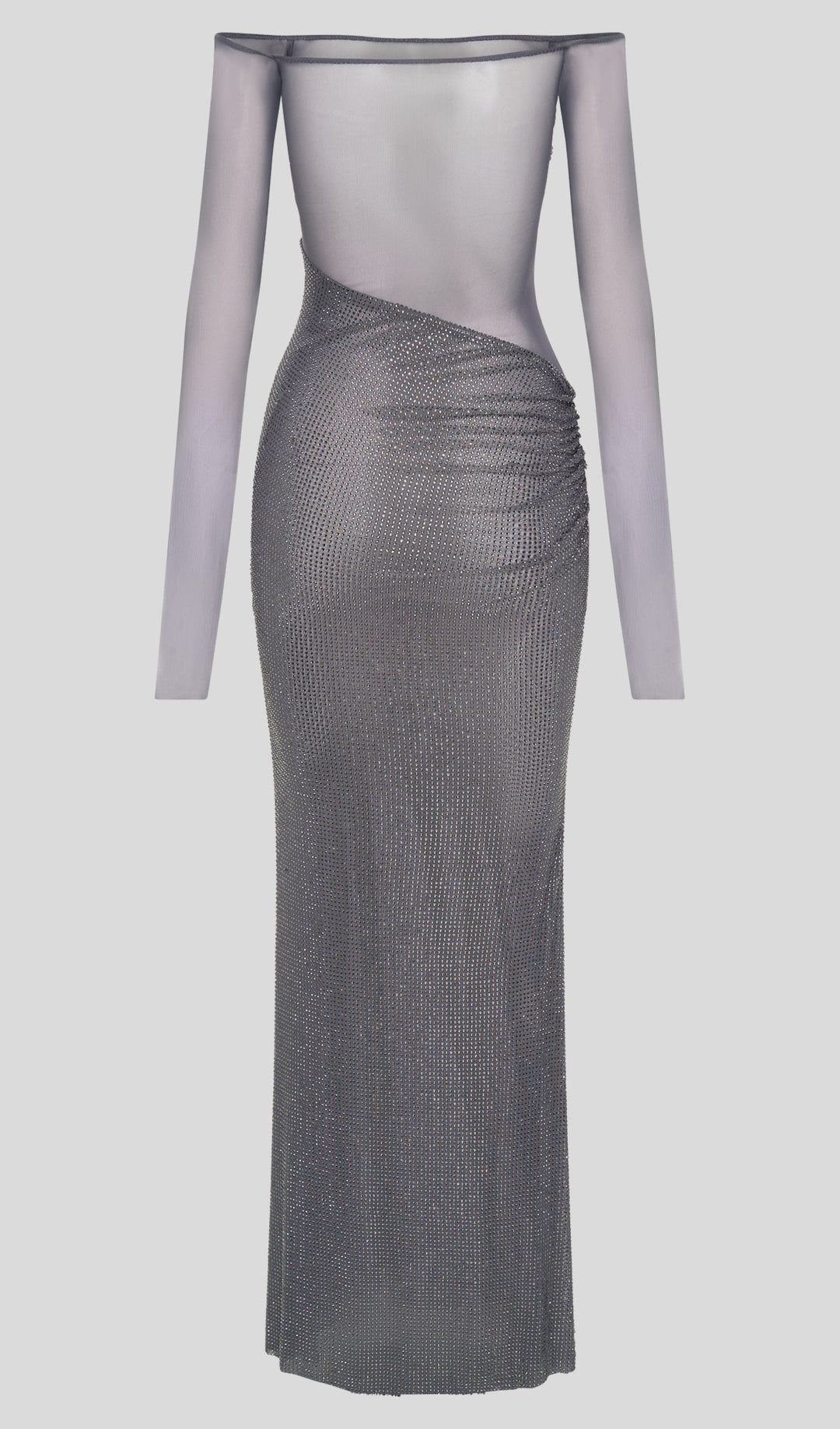 Diamante Off Shoulder Maxi Dress - Gray Purple - Celestia Couture