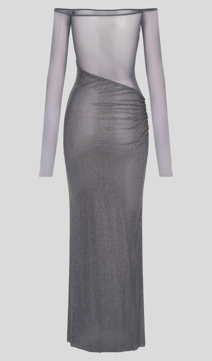 Diamante Off Shoulder Maxi Dress - Gray Purple - Celestia Couture