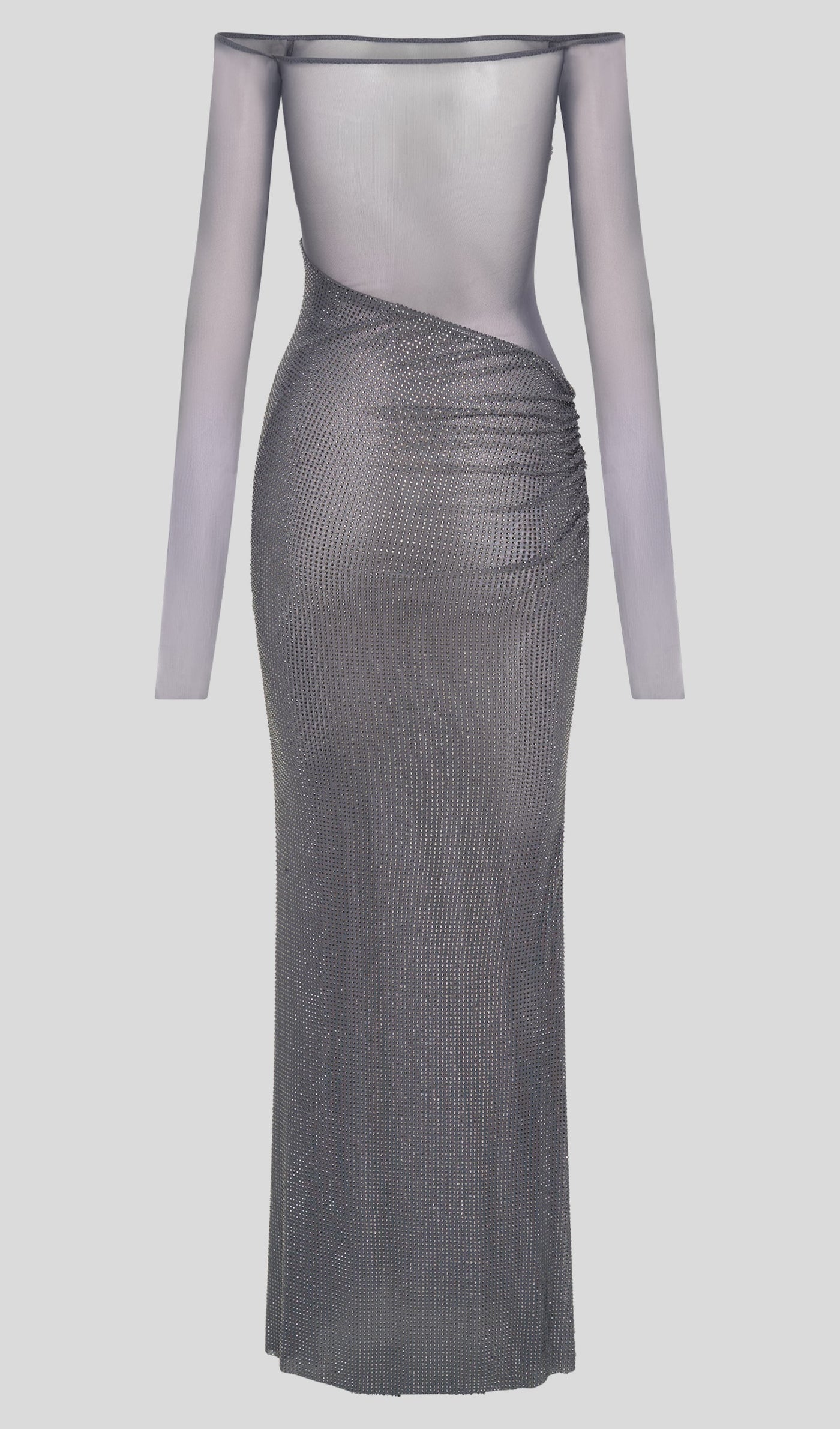Diamante Off Shoulder Maxi Dress - Gray Purple