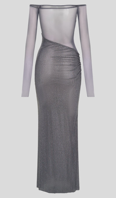 Diamante Off Shoulder Maxi Dress - Gray Purple