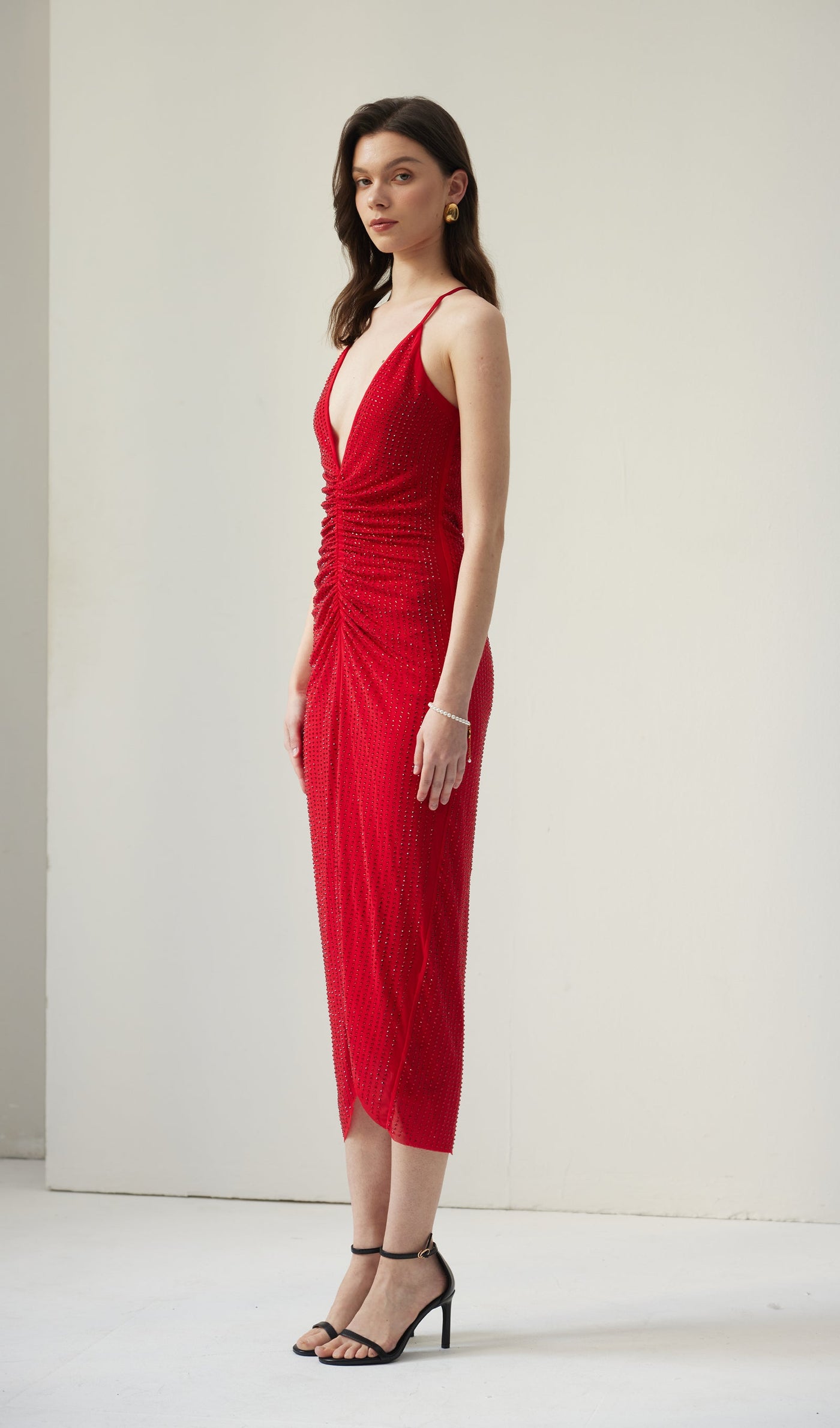 Diamante Ruched Midi Dress