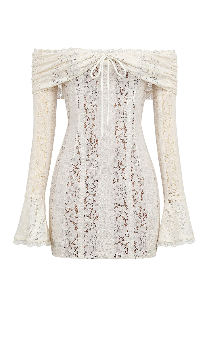 Vintage Floral Lace Off Shoulder Mini Dress - Celestia Couture