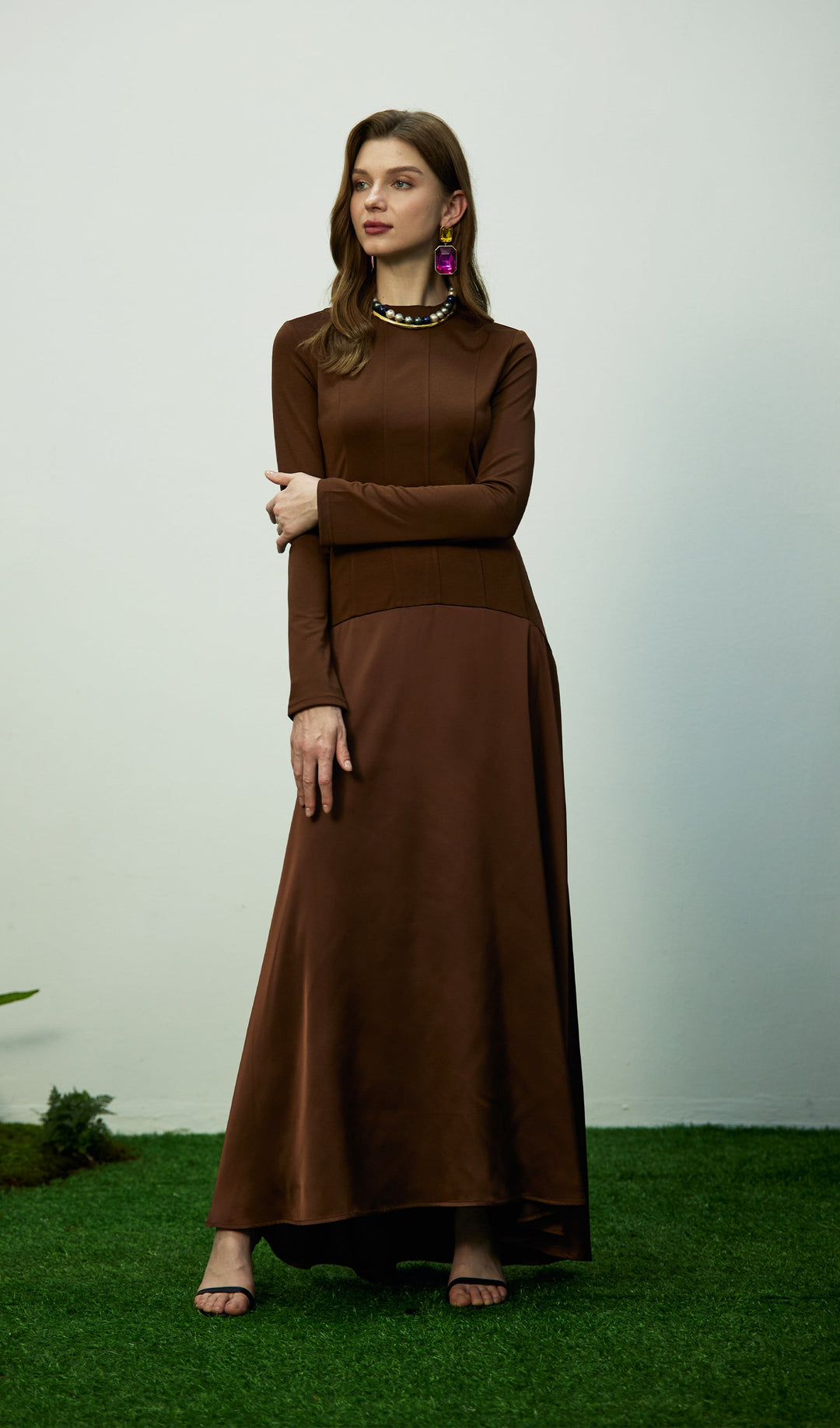 Trendy Knitted Satin Maxi Dress - Celestia Couture