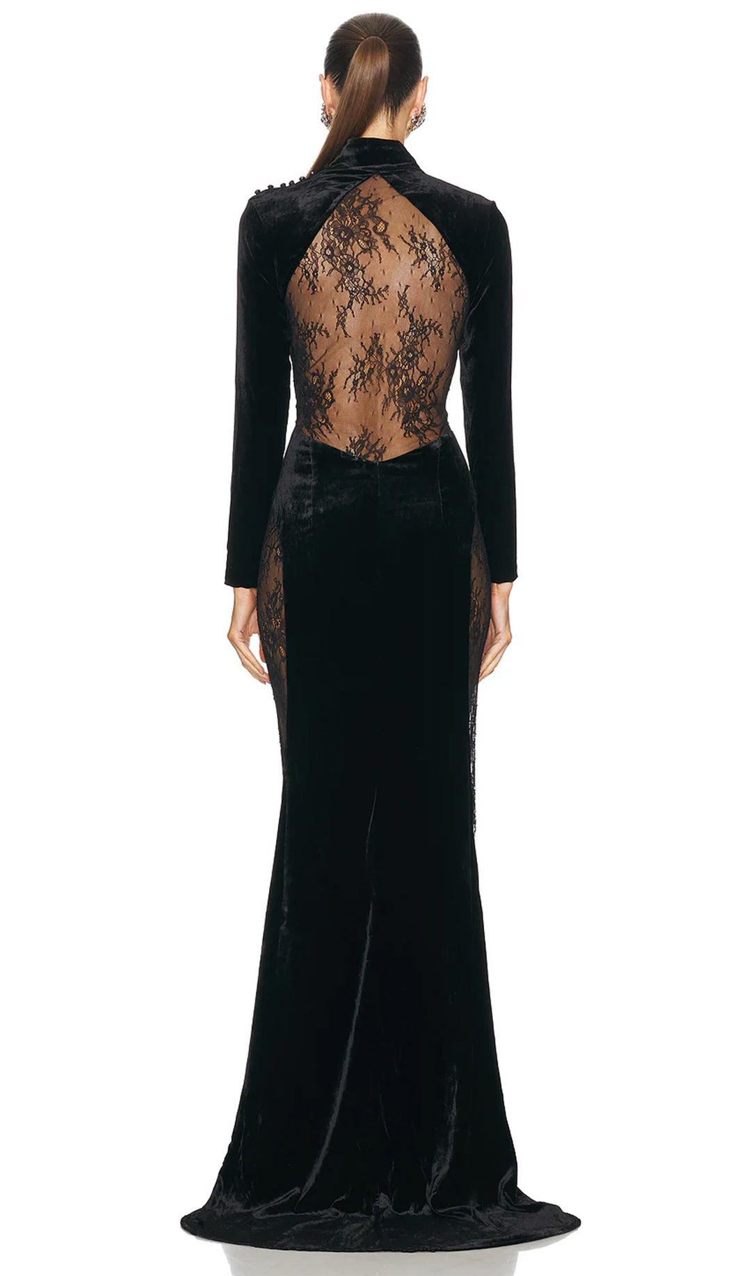 Semi-Sheer Lace Velvet Maxi Dress - Celestia Couture