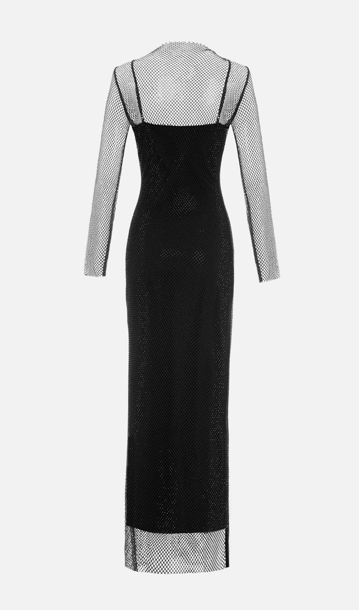Mesh With Monochrome Lining Maxi Dress - Celestia Couture