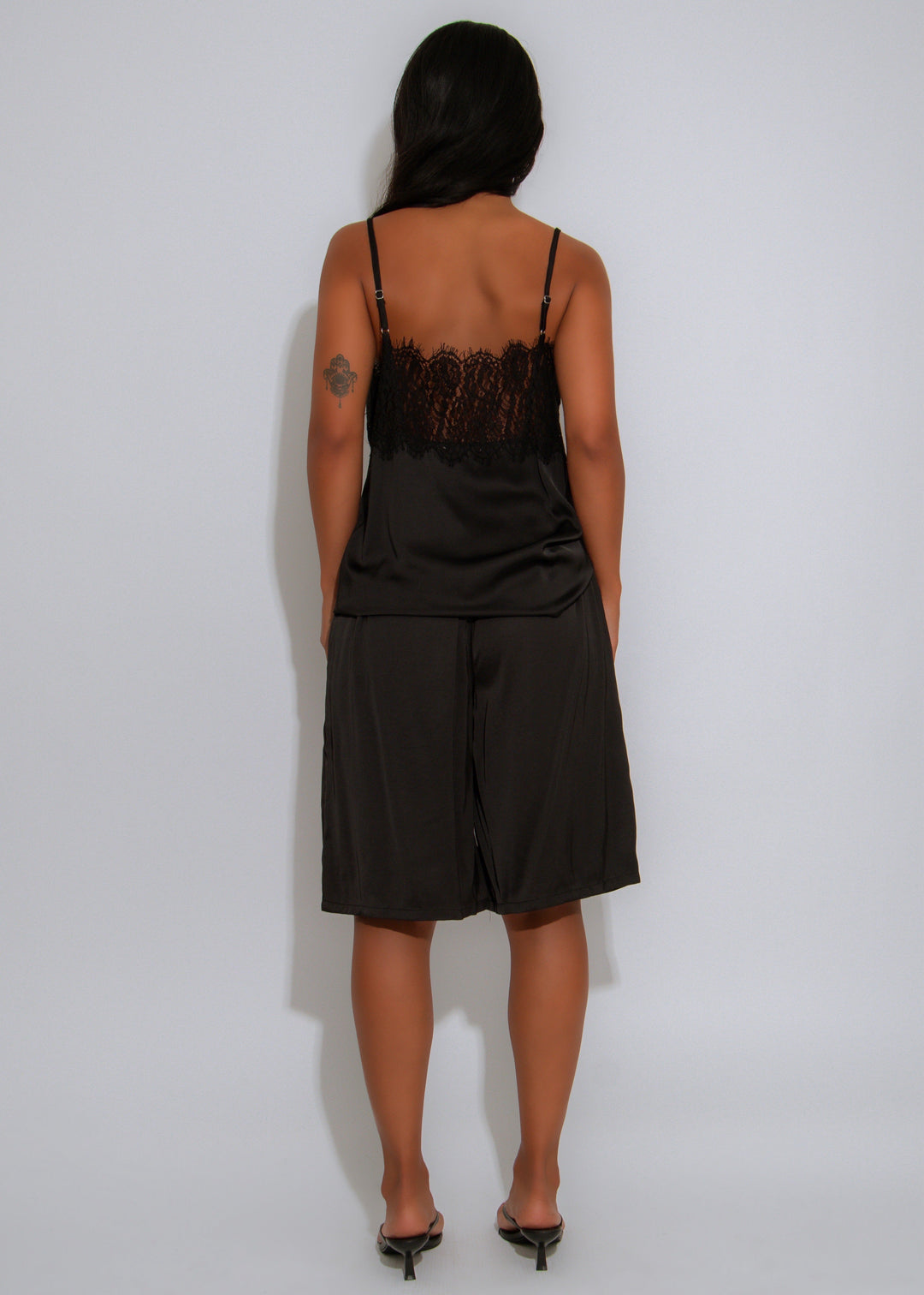 Luxe Serenity Lace Satin Short Set Black