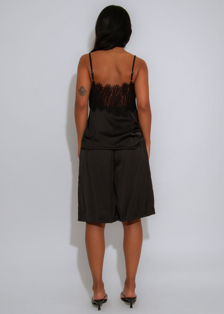 Luxe Serenity Lace Satin Short Set Black