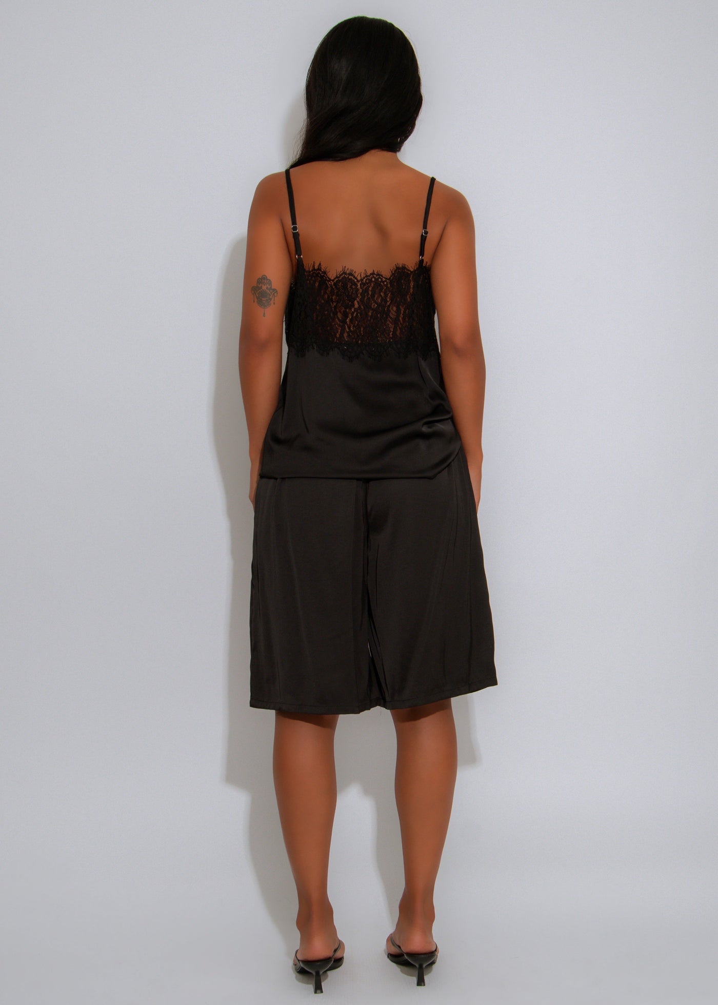 Luxe Serenity Lace Satin Short Set Black