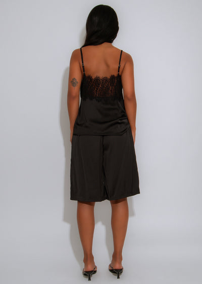 Luxe Serenity Lace Satin Short Set Black