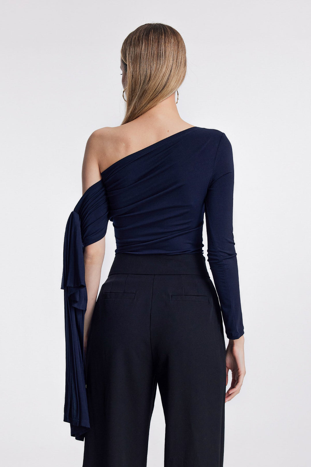 Abia Asymmetric Single Shoulder Ruch Lace Up Top - Celestia Couture