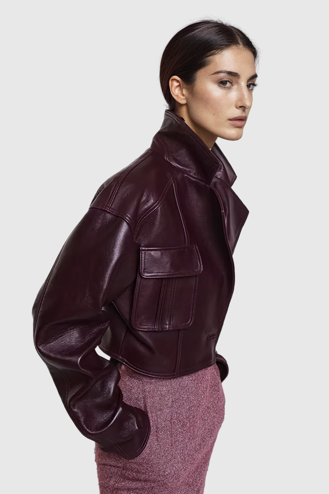 Acelin Pocket Lapel Leather Jacket - Celestia Couture