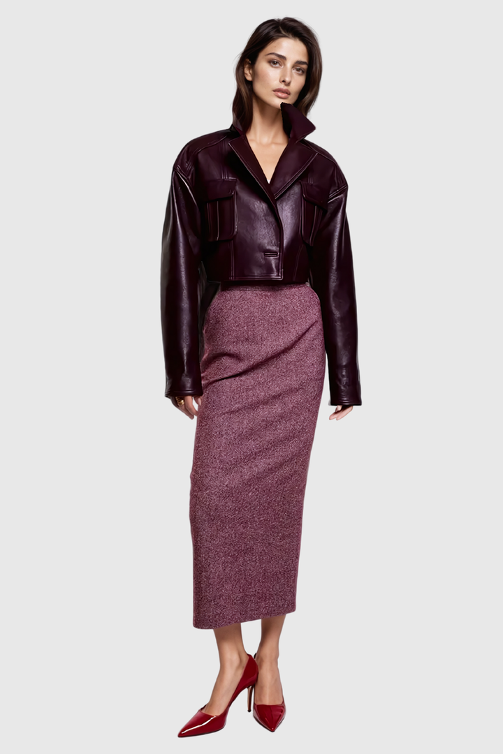 Acelin Pocket Lapel Leather Jacket - Celestia Couture