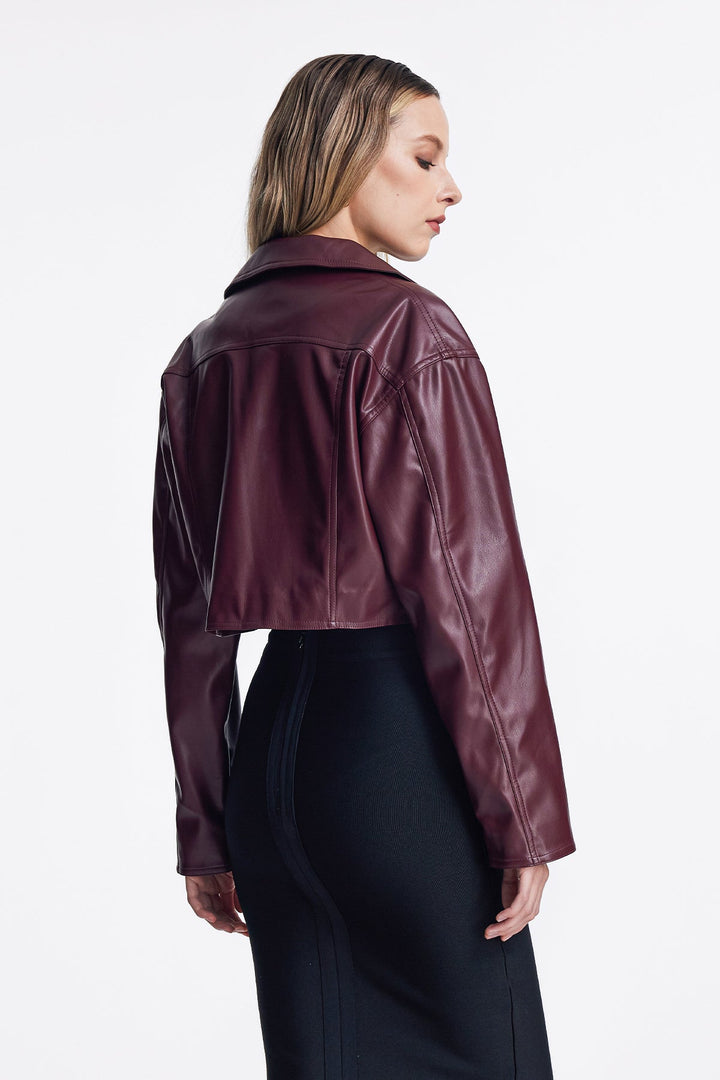 Acelin Pocket Lapel Leather Jacket - Celestia Couture