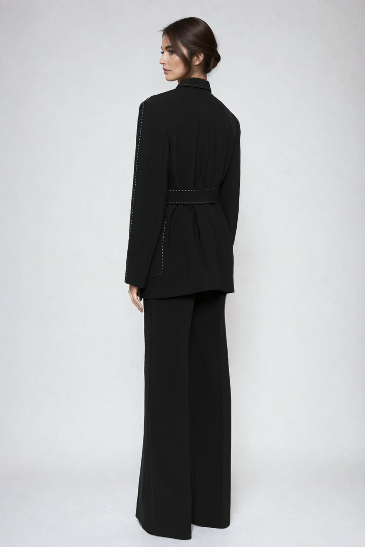 Adalira Plunge Lace Up Pants Set - Celestia Couture