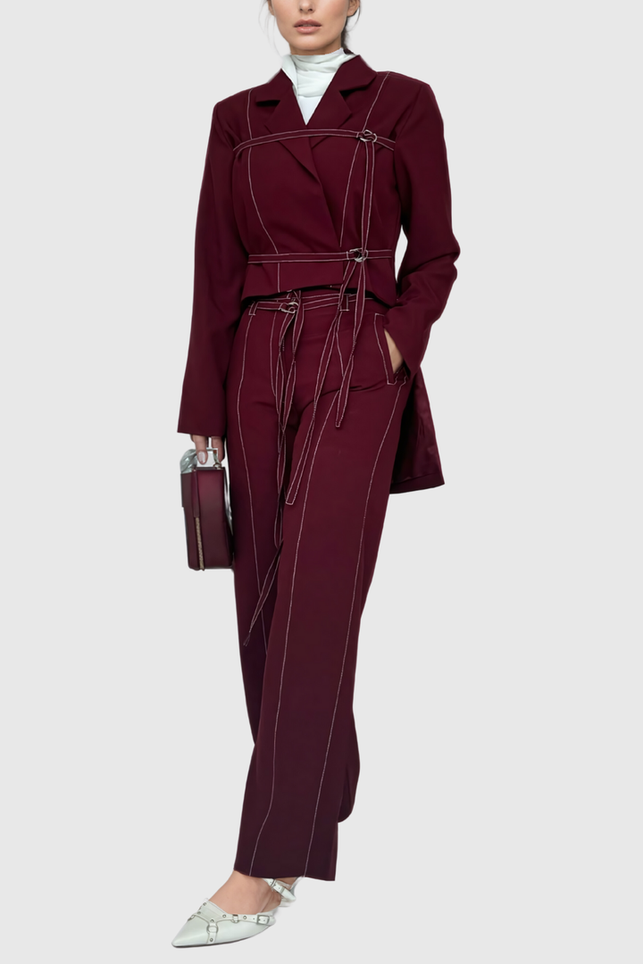 Adhra Buckle Asymmetric Lace Up Pants Set - Celestia Couture