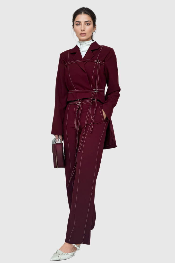 Adhra Buckle Asymmetric Lace Up Pants Set - Celestia Couture