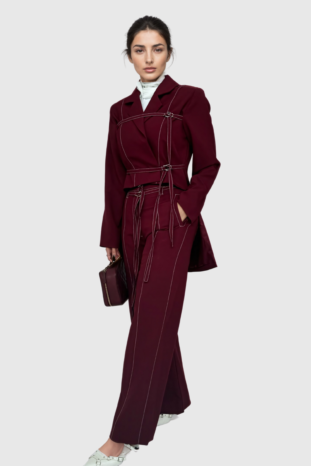Adhra Buckle Asymmetric Lace Up Pants Set - Celestia Couture