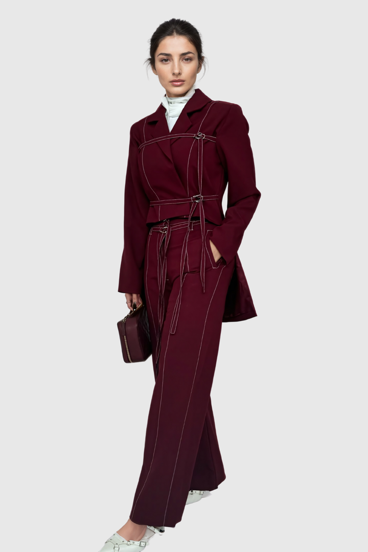 Adhra Buckle Asymmetric Lace Up Pants Set - Celestia Couture
