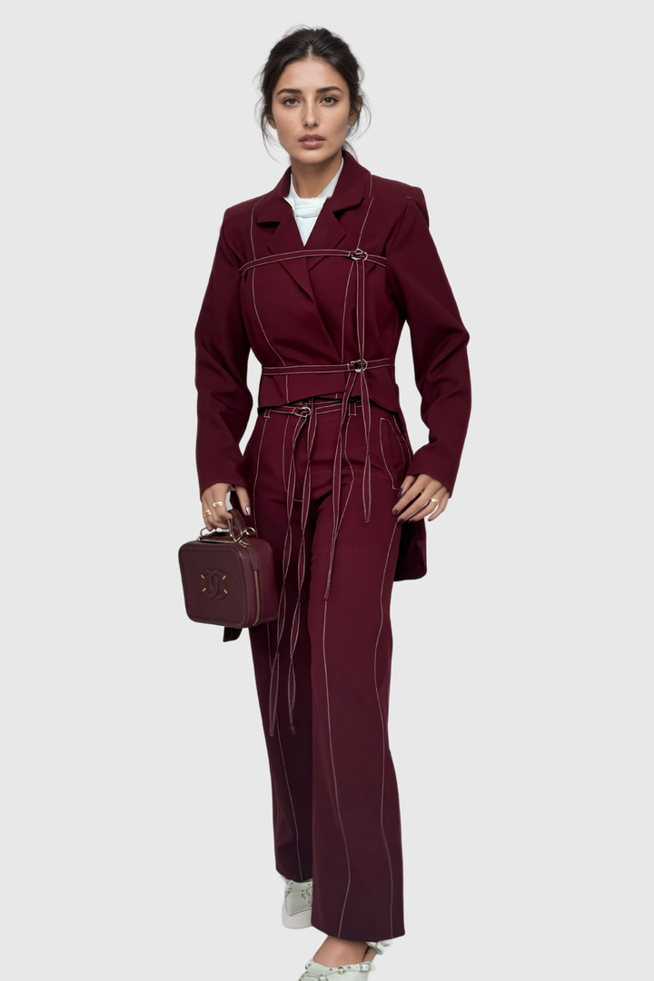 Adhra Buckle Asymmetric Lace Up Pants Set - Celestia Couture