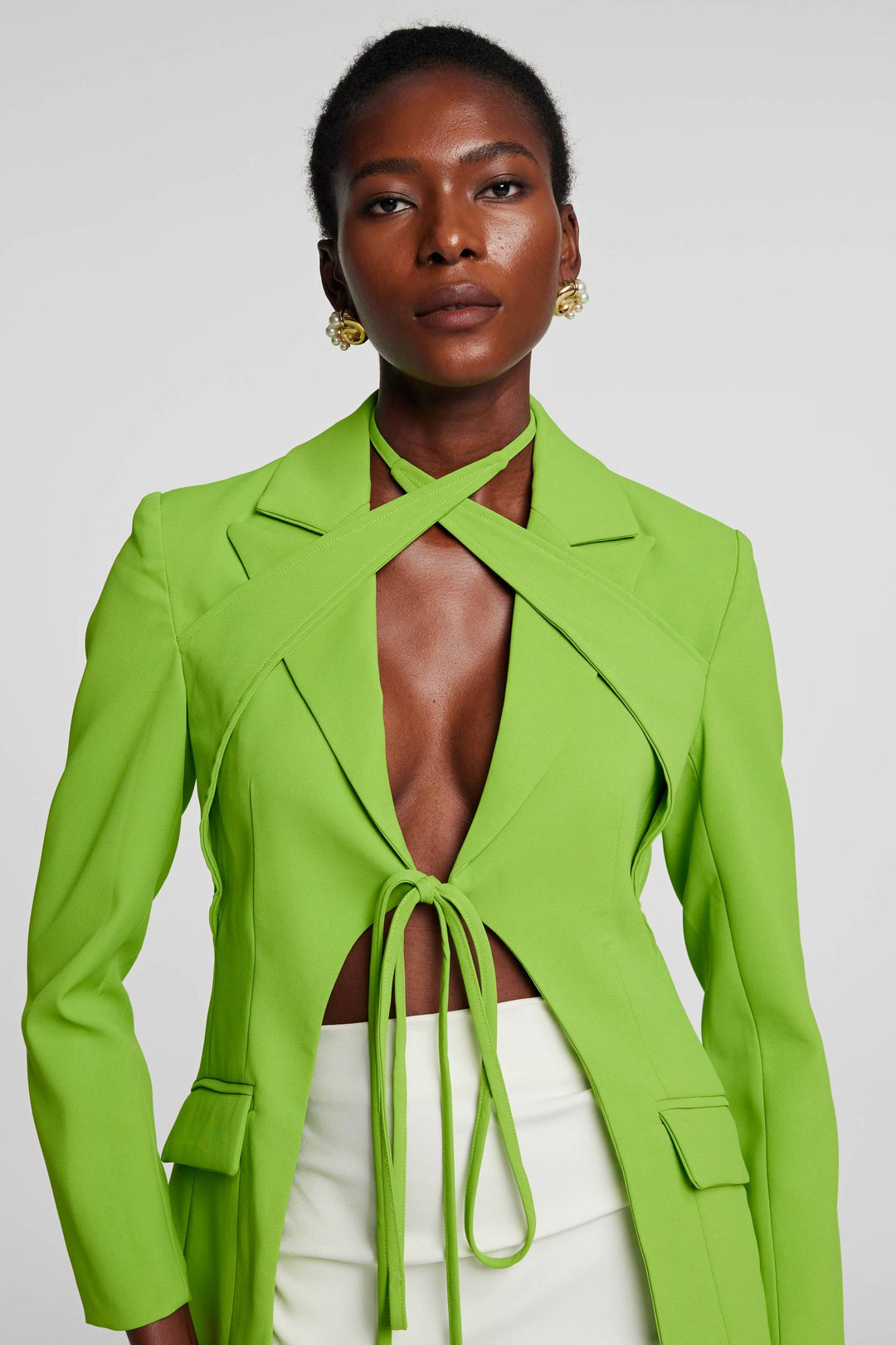 Adley Cross Plunge Split Blazer - Celestia Couture