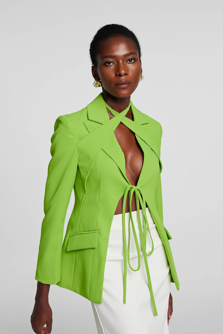 Adley Cross Plunge Split Blazer - Celestia Couture