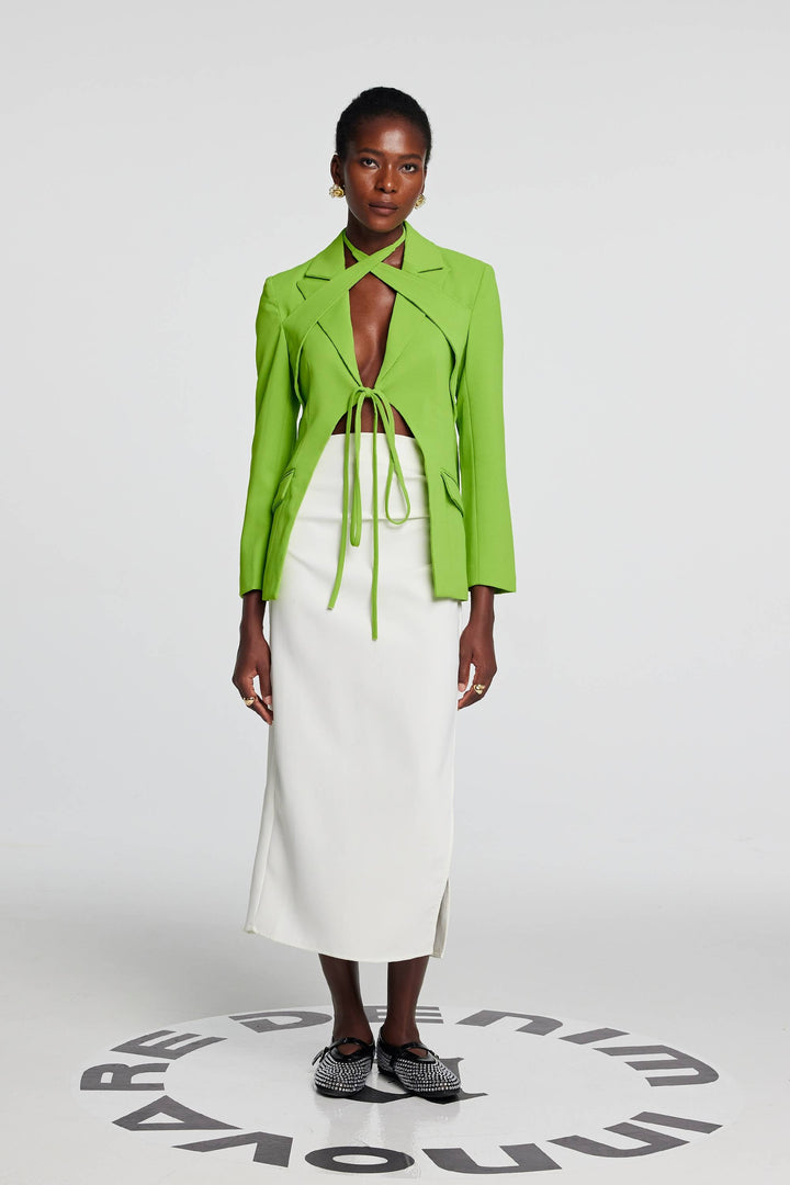 Adley Cross Plunge Split Blazer - Celestia Couture