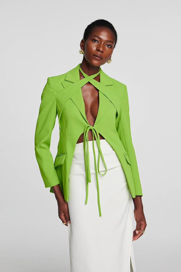 Adley Cross Plunge Split Blazer - Celestia Couture