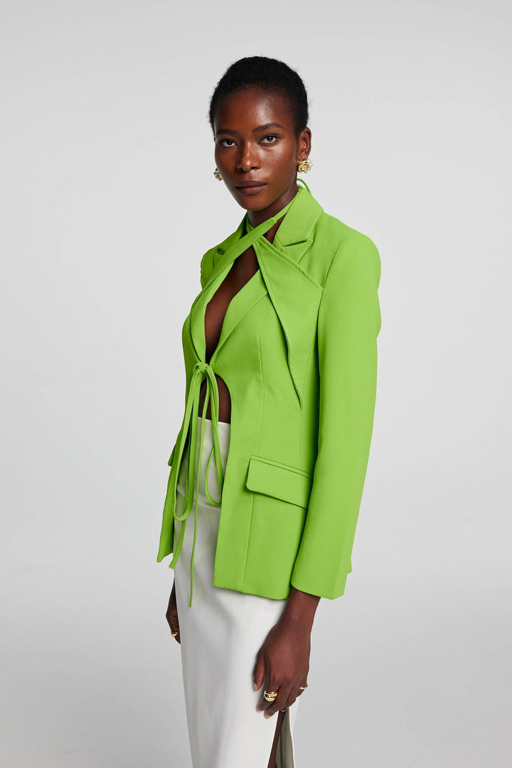 Adley Cross Plunge Split Blazer - Celestia Couture
