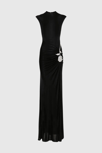 Adobe Rhinestone Flower Split Maxi Dress