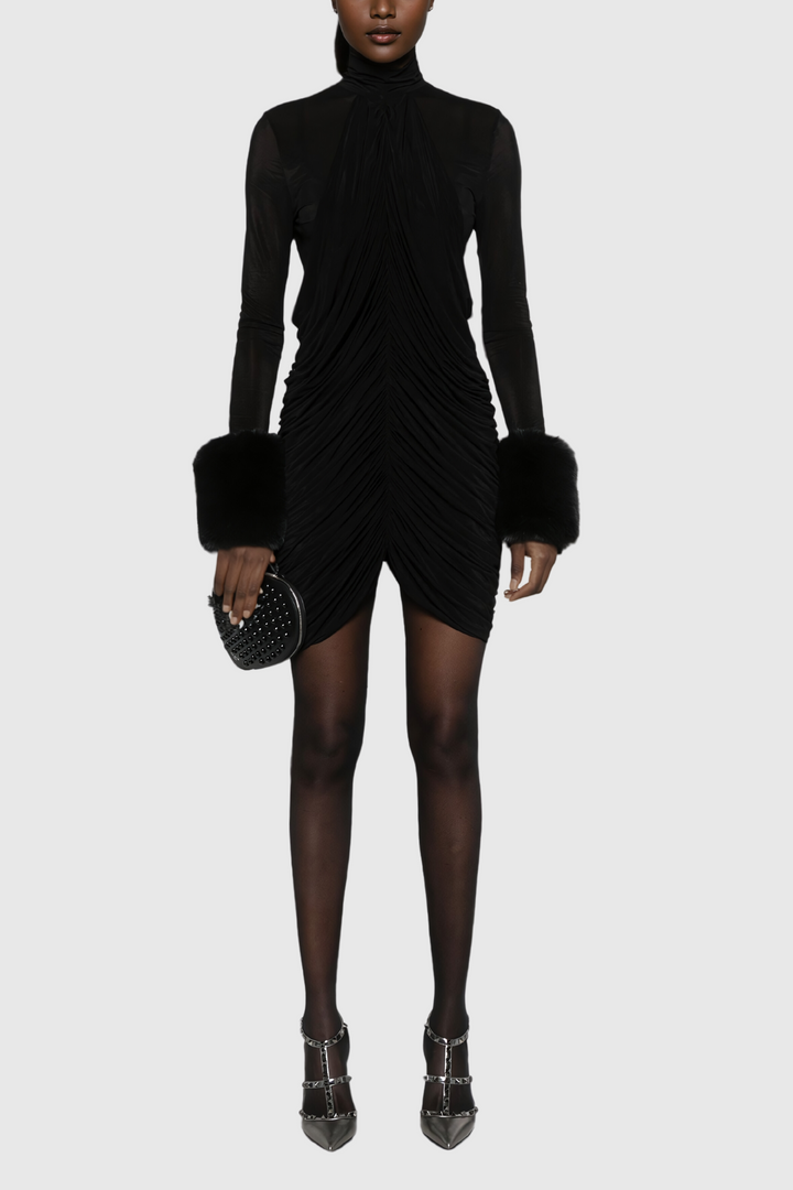 Aelwen Ruch Faux Fur Bodycon Mini Dress - Celestia Couture