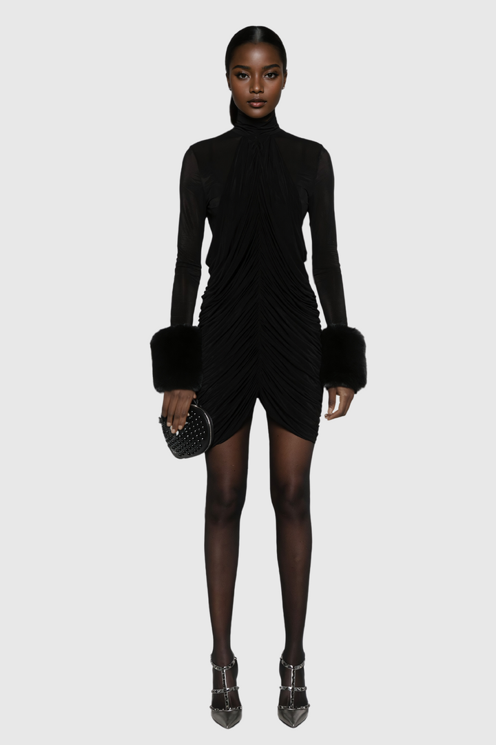 Aelwen Ruch Faux Fur Bodycon Mini Dress - Celestia Couture