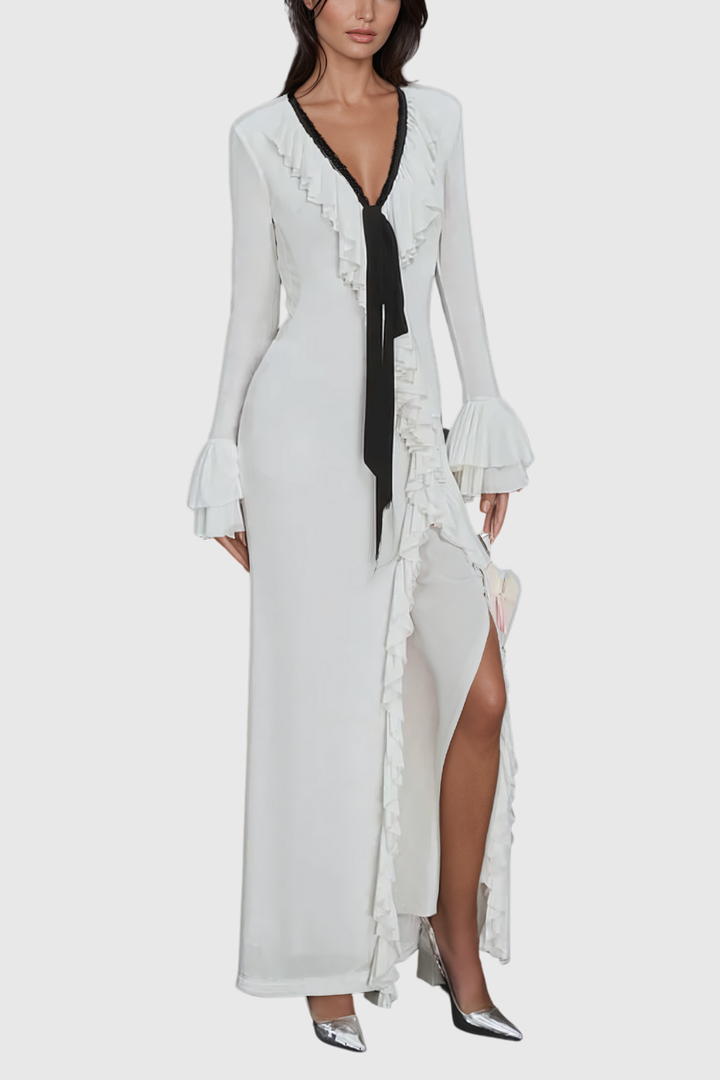 Aesara Ruffle Lace Up Maxi Dress - Celestia Couture