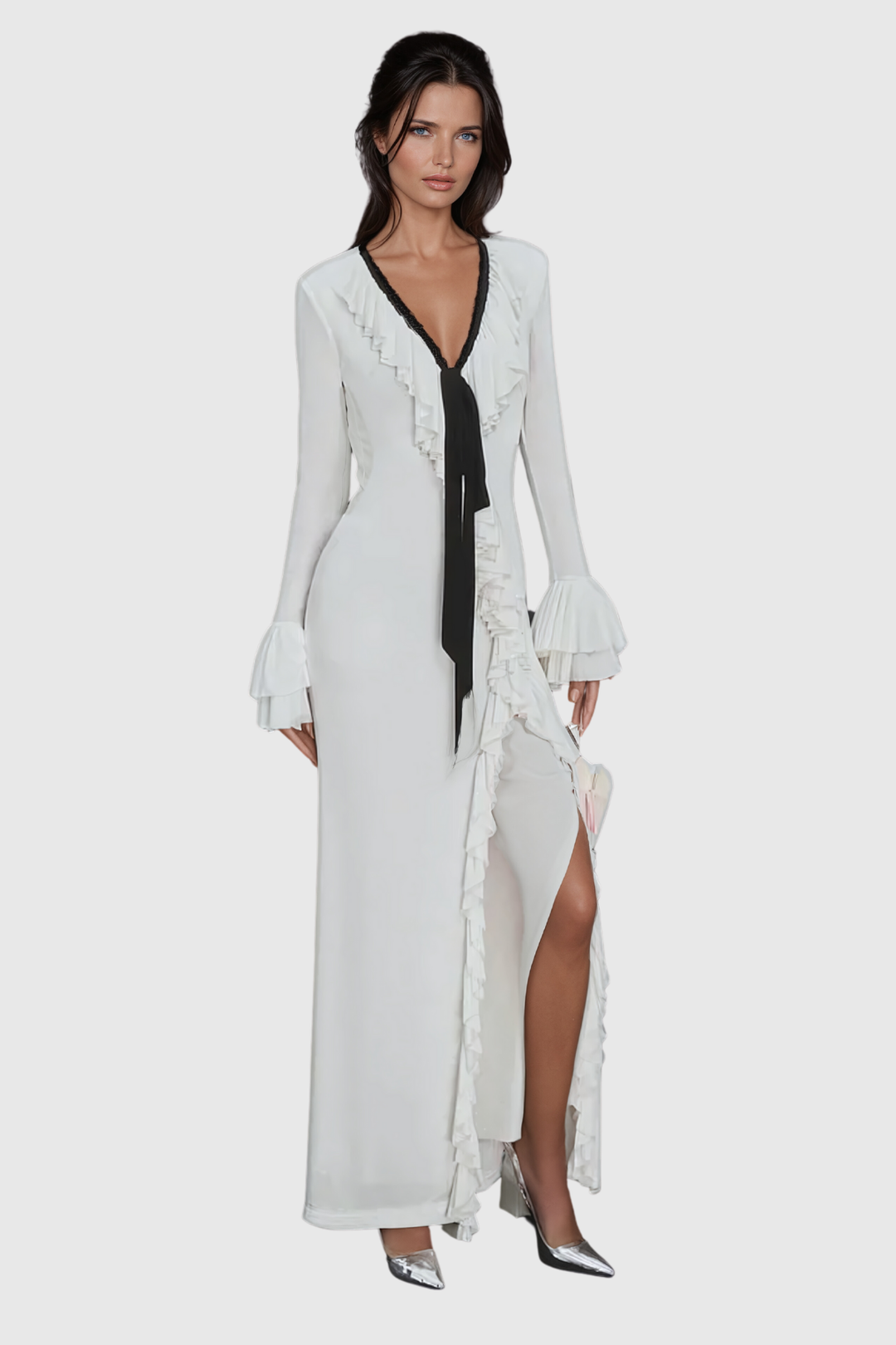 Aesara Ruffle Lace Up Maxi Dress - Celestia Couture