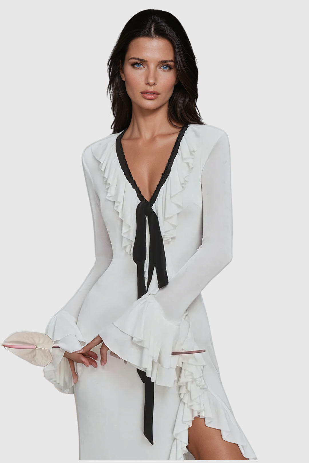 Aesara Ruffle Lace Up Maxi Dress - Celestia Couture