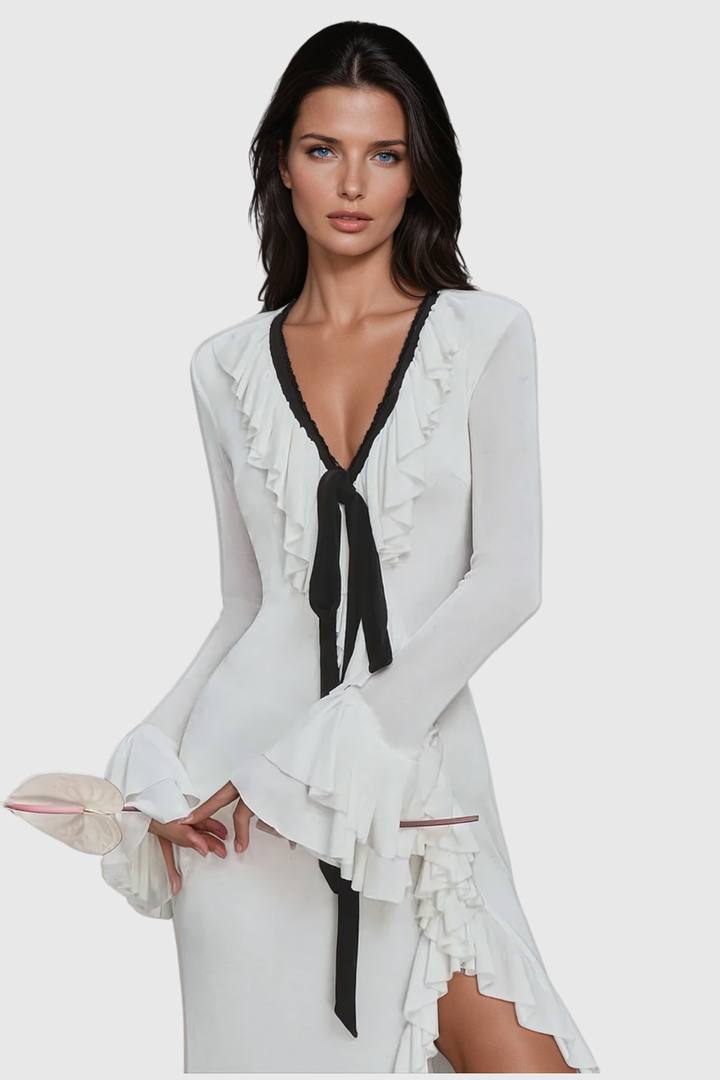 Aesara Ruffle Lace Up Maxi Dress - Celestia Couture